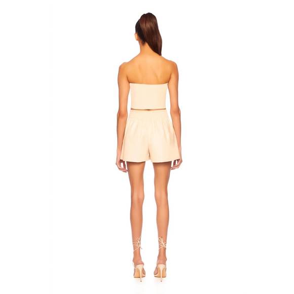 NEW SUSANA MONACO faux leather pleated short in blanched almond -  threedaughtersproperties.com